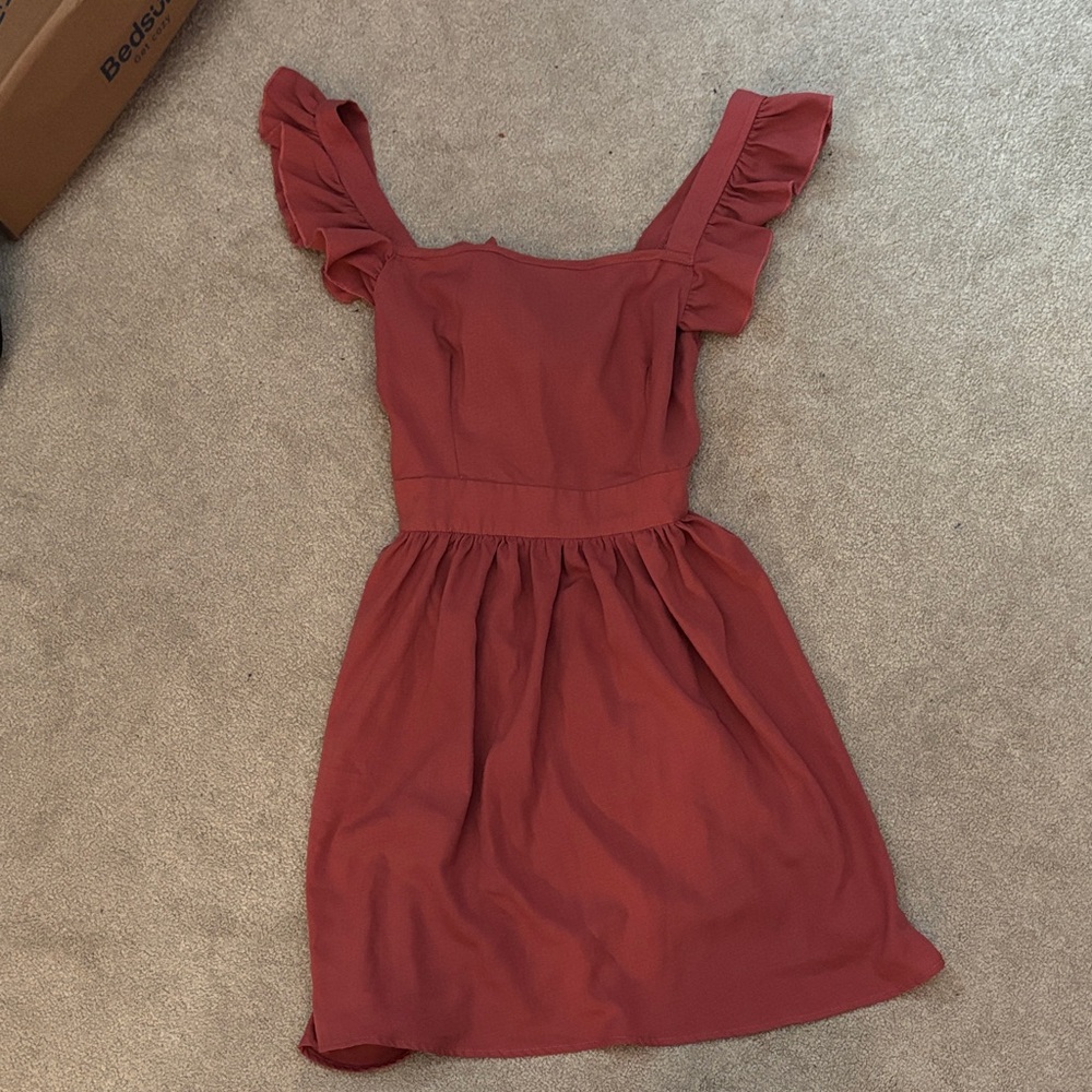 Elegant Red Ruffle Sleeve Dress